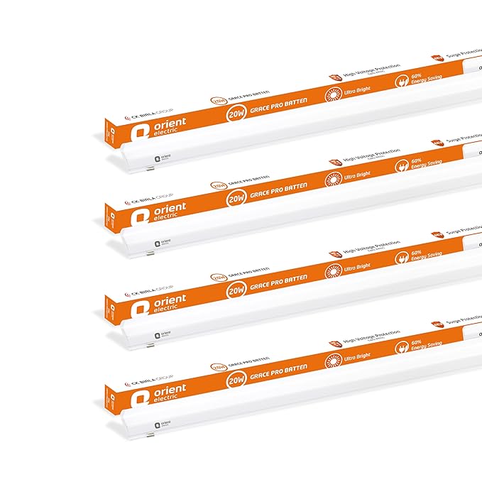 Orient Electric Grace Pro 20W LED Batten| 2000 lumens Bright Light Output| LED tubelight for Home| Sleek & Stylish Design| Non-breakable Polycarbonate housing | Pack of 4