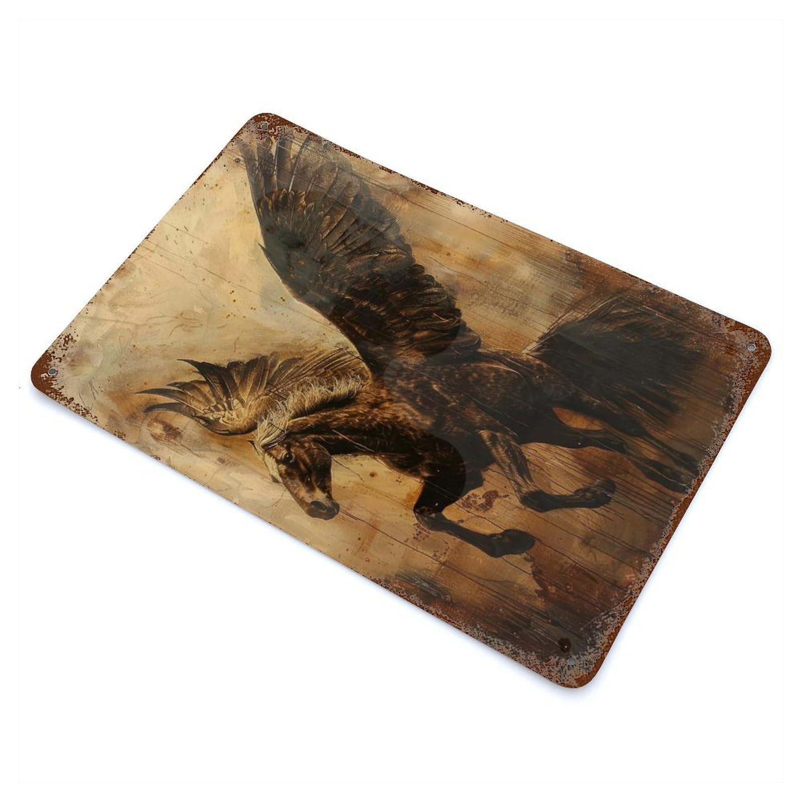 Ethereal Pegasus Vintage Wall Sign 11.8"x7.9", Rust Effect Metal Decor for Bistro, Counter And Cafe Decor