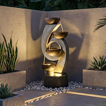 Bumilgar 46.8H Outdoor Water Fountain Garden, Multi-Tier Waterfall Fountain Water Feature with Lights for Patio, Garden & Porch