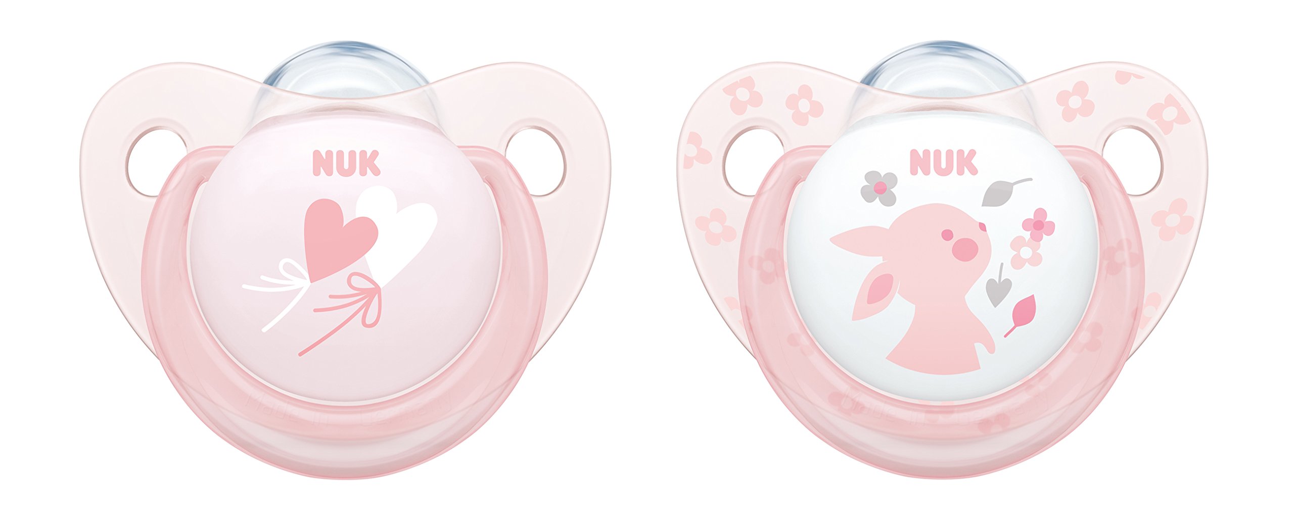 NUK 10175175 Baby Rose Trendline Silikon-Schnuller, kiefergerechte Form, 0-6m Monate, 2 Stück, rosa