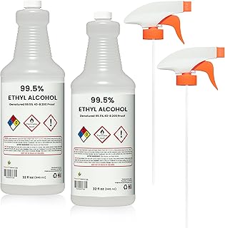 99.5% Denatured Ethyl Alcohol 40-B, 200 Proof – 32oz Spray Bottle (Pack of 2), Made in USA for Cleaning