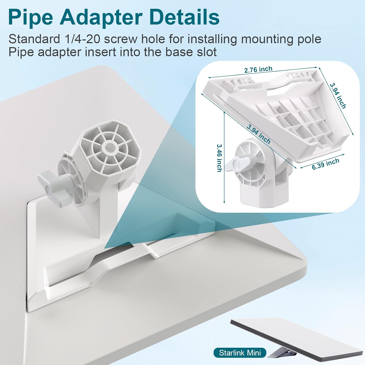 Wall Starlink Mini Mount Holder, 1/4-20" Threaded Screw Aluminium Alloy Mounting Pole with Adjustable Pipe Adapter,Easy Installation Drilling Hole,Compatible with 2024/2025/2026 Version,1 Pack White