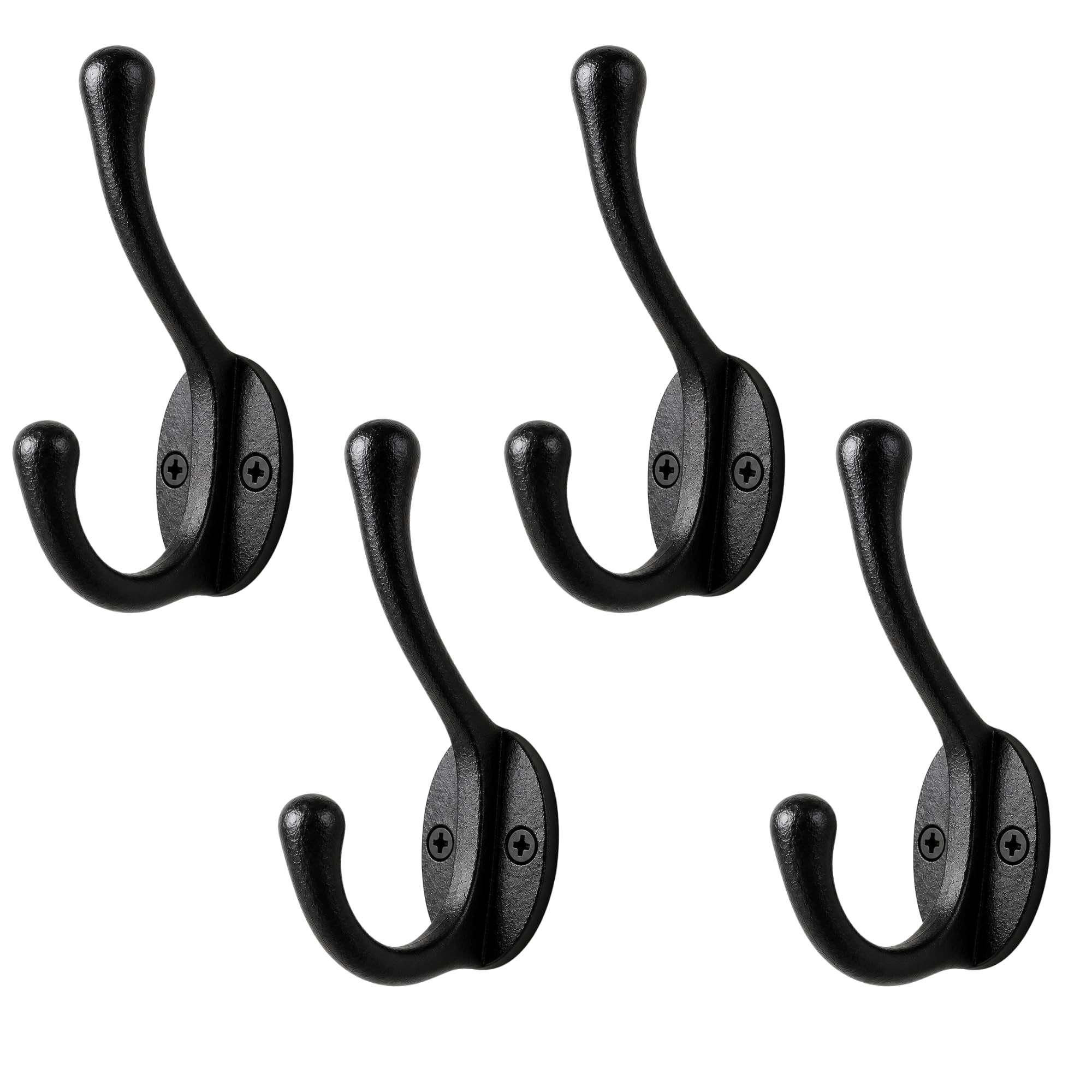 Cast Iron Wall Mounted Coat Hooks, Rustic Heavy Duty Double Robe Hook for Coat, Hat, Towel, Keys, Bags, Clothes, Bathroom, Bedroom, Entryway & Home Organization (Pack of 4)-image-41