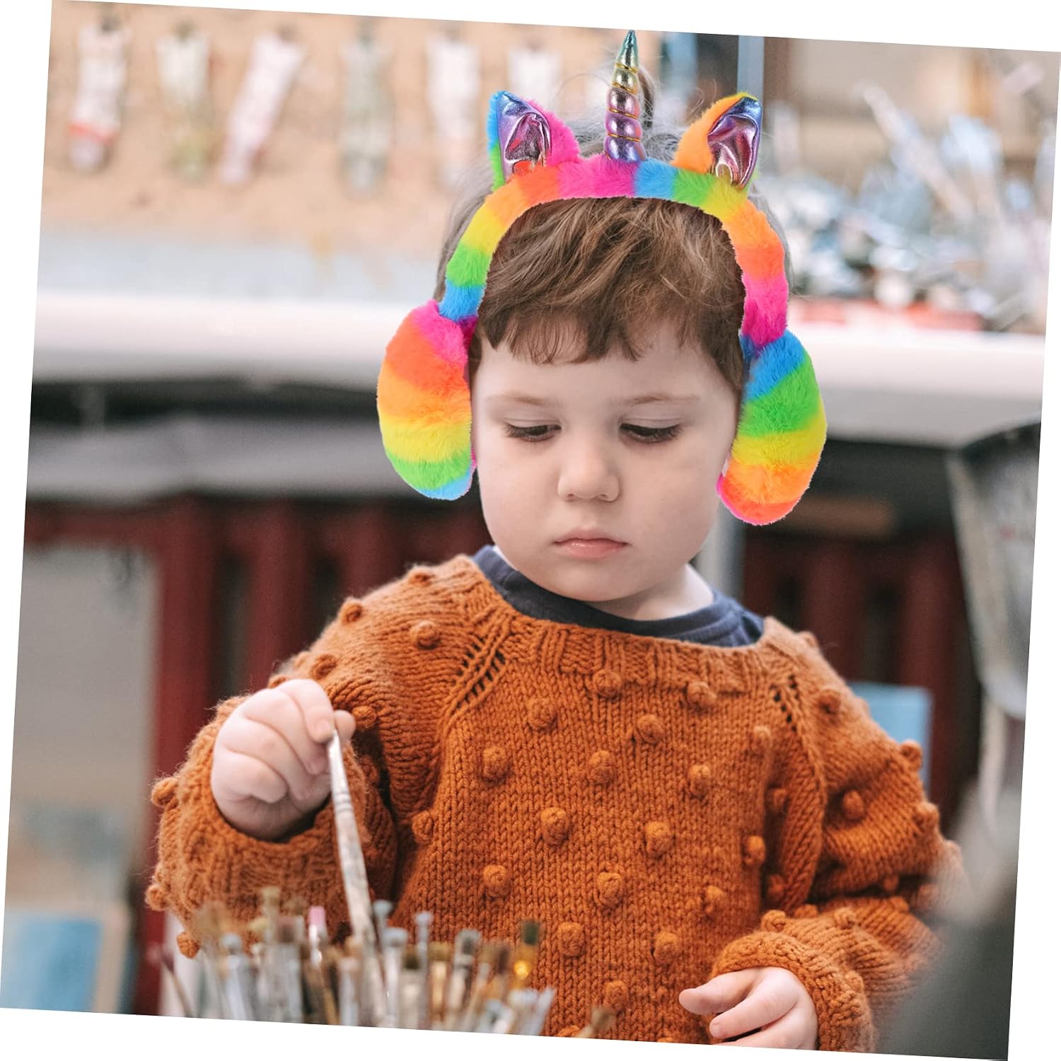 LIFKOME 1pc Foldable Plush Earmuffs for Soft Ear Warmers for Girls Cute Rainbow Design for Outdoor Use and Keeping Ears Warm