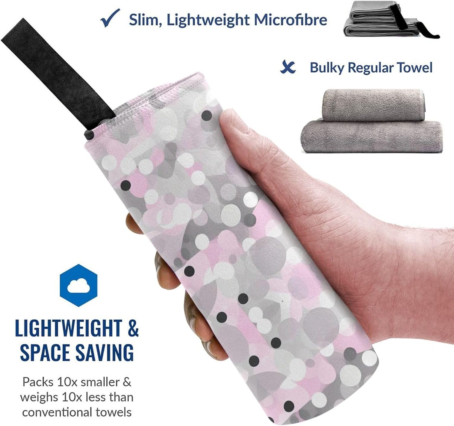 Pink Gray White Modern Polka Dot Pattern Quick Drying Bath Towel,Microfibre Soft Large Bath Towel,Highly Absorbent Dry Quickly Bath Sheet