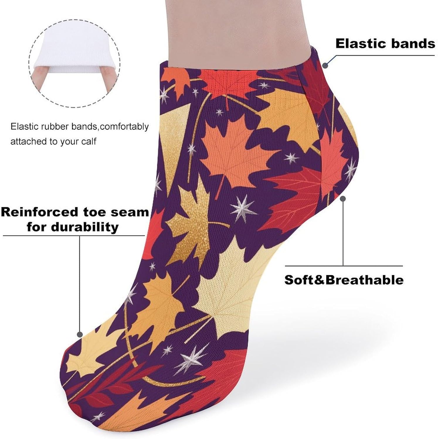 Aesthetic Maple Leaf Ankle Sock,Cushioned Crew Socks Low Cut Compression Running Sock with Ankle Support for Men Women(5 Pairs)