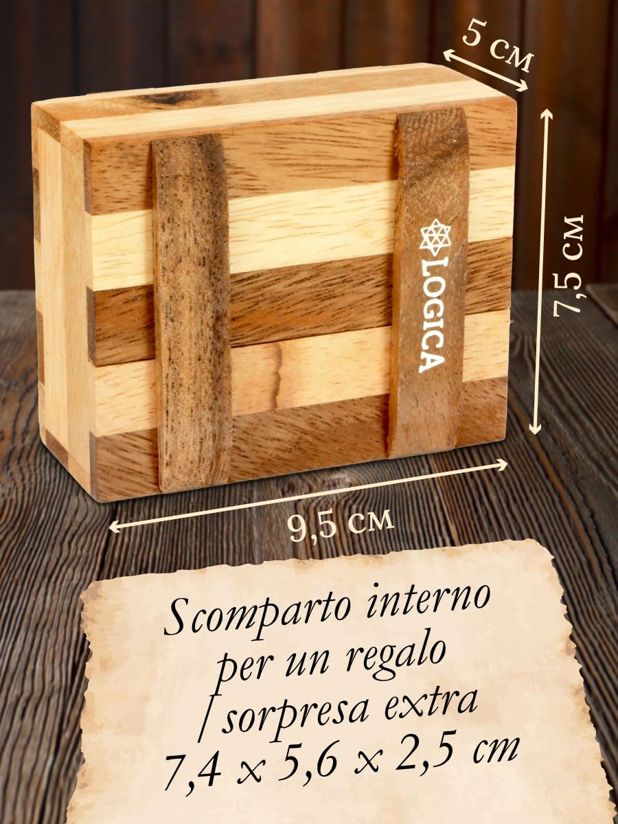 Logica Giochi - Lo Scrigno Zebra – Scatola Segreta - Rompicapo in legno – Difficulta 3/6 Difficile – Collezione Leonardo