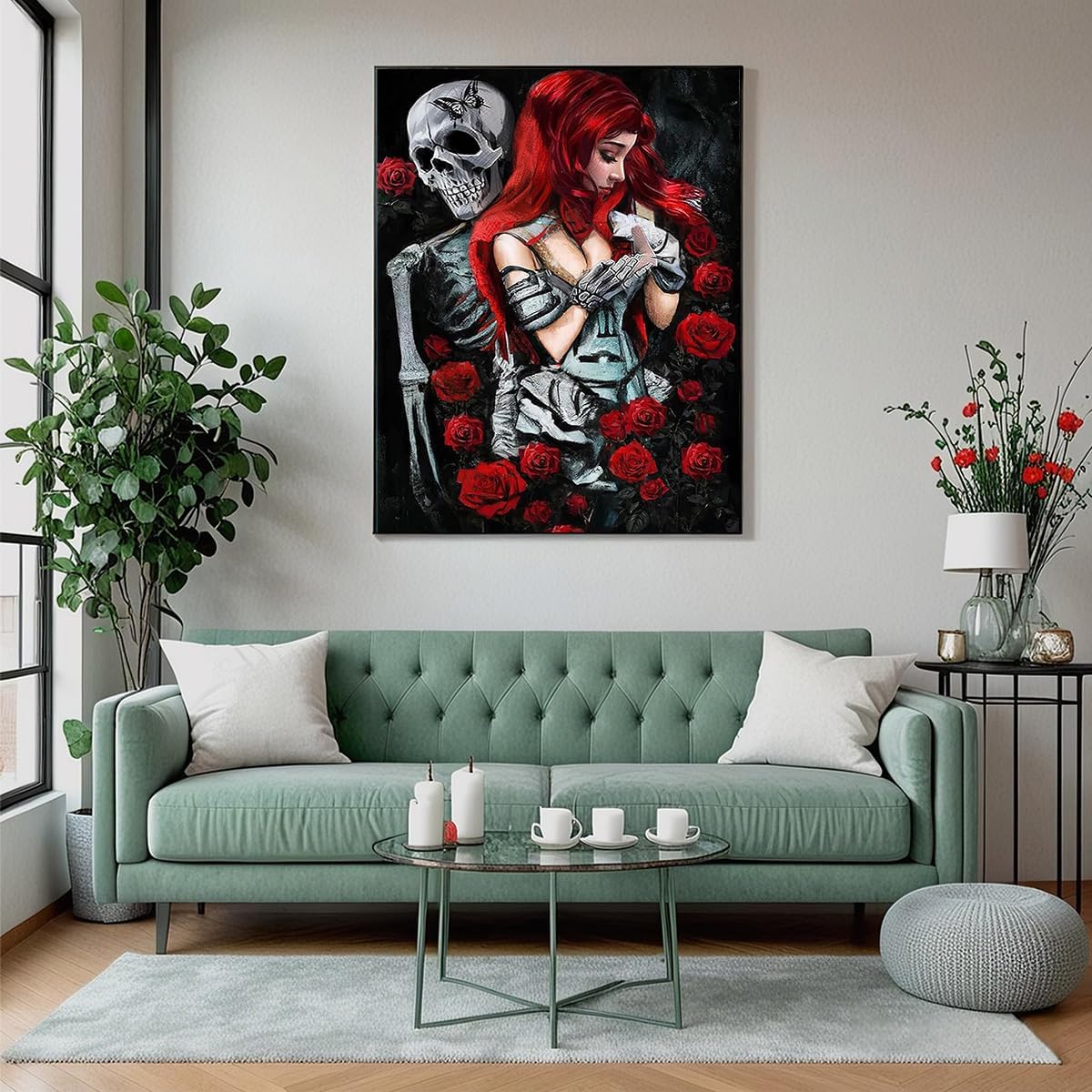 Amz Camel 5D Diamond Painting Kit for Adults, 30x40cm Skull with Flowers and Girl, DIY Crystal Art Home Wall Decor, Unique Gift for Beginners image 5