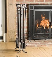 Vista 9 de Plow & Hearth Juego de 5 herramientas compactas de hierro forjado a mano para chimenea de 27.5 pulgadas Mango de hierro forjado negro