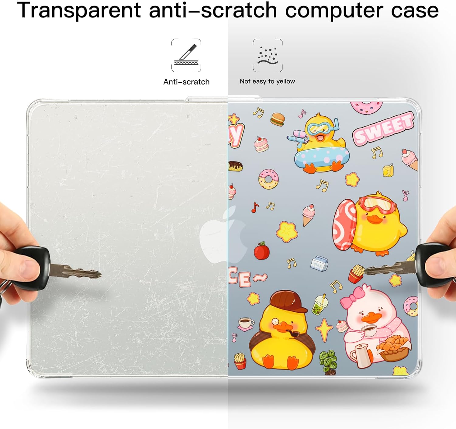 Batianda Premium Clear TPU Case for New MacBook Air 13.6" M5/M4/M3/M2 with Fun Pattern, Ultra-Slim Lightweight Protective Shell with Anti-Yellowing, Scratch Resistance & TPU Keyboard Cover, Cute Duck