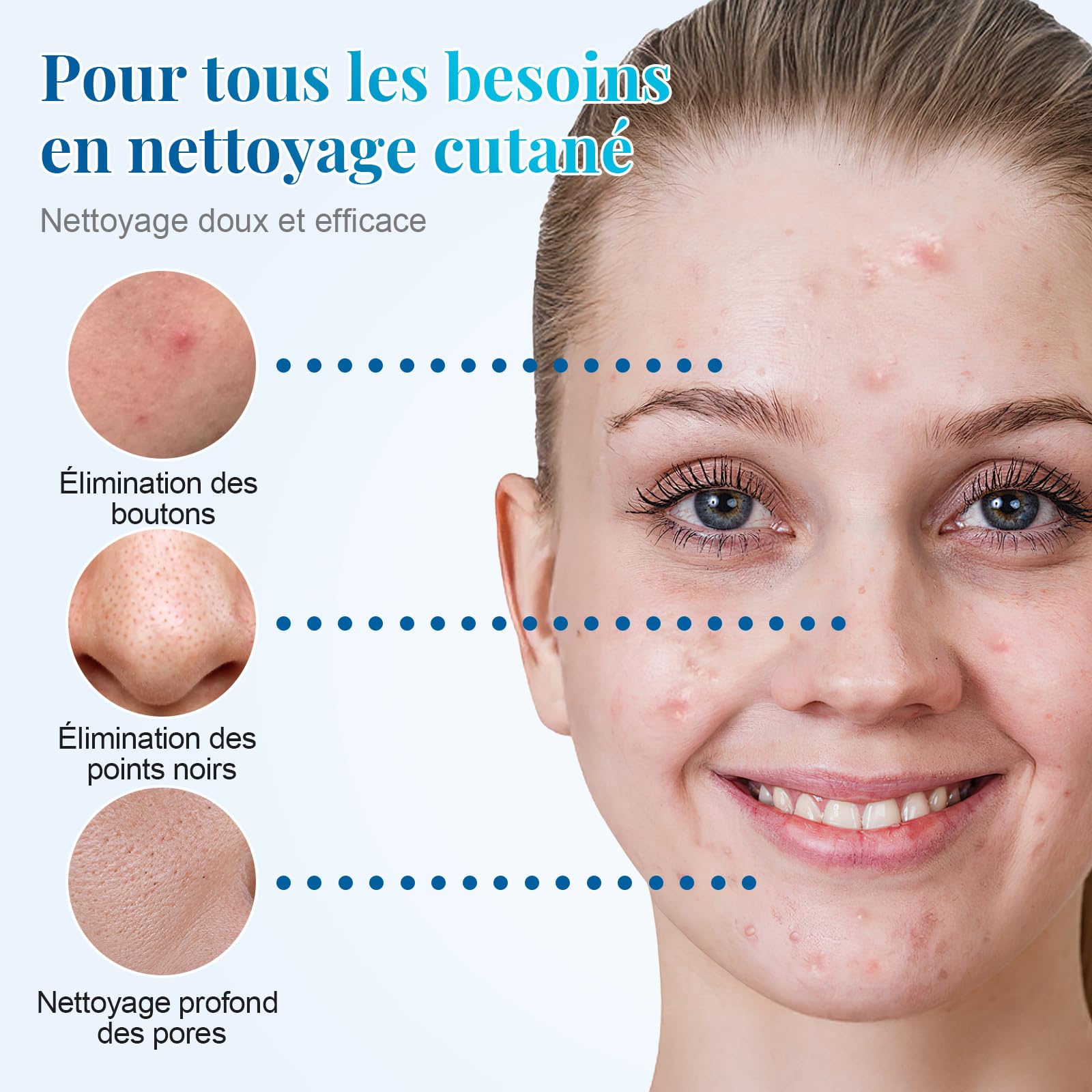 Brosse Nettoyante Visage, 2 en 1 Massage Visage avec EMS Thermique en Brosse Faciale avec 4 Embouts pour Nettoyer Le Visage en Profondeur, IPX6 Résistant à L'eau Adapté à Tous les Types