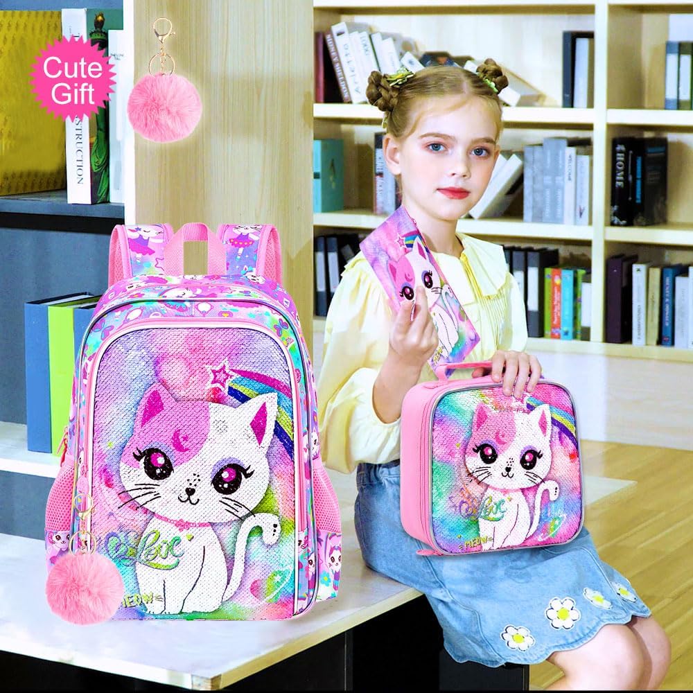 KLFVB 3PCS Unicorn Mermaid Backpack for Girls, 16" Sequin Kids Bookbag and Lunch Box, Preschool Backpacks for Elementary - Image 7