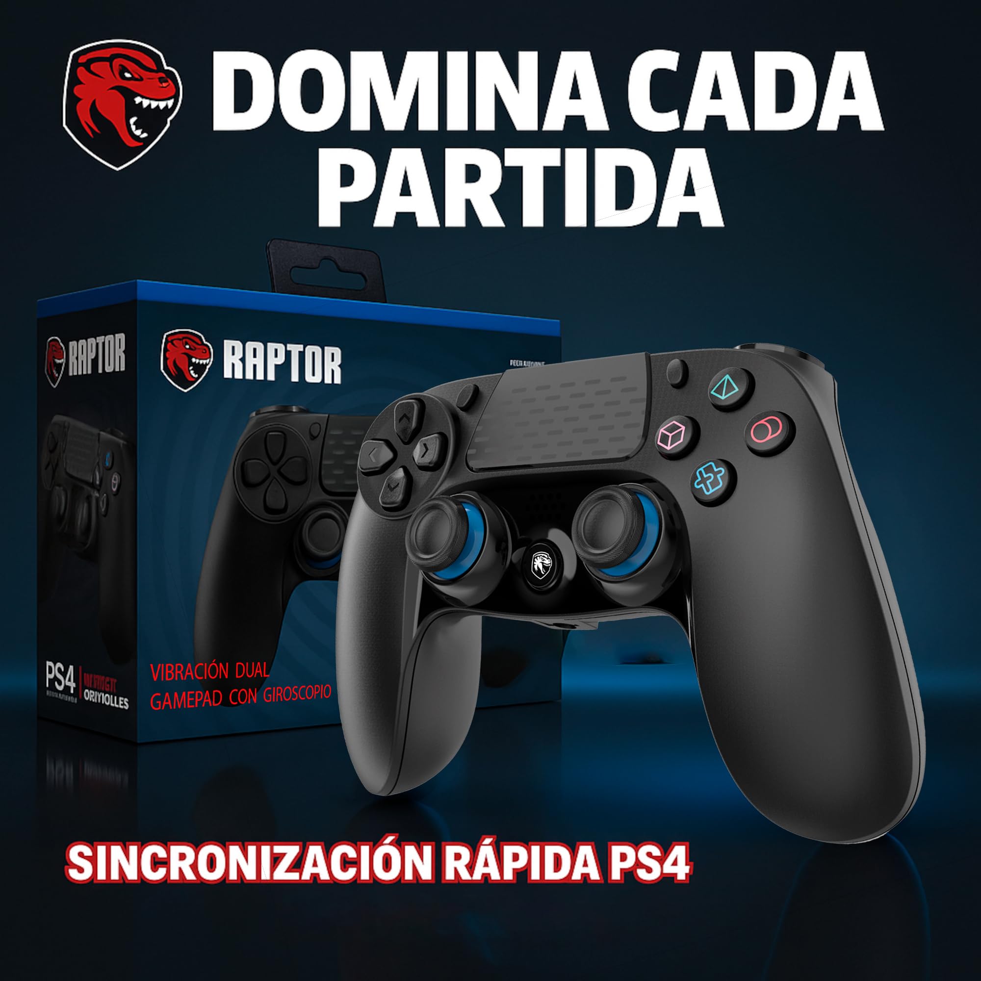 Mando Inalambrico Bluetooth Negro compatible con PS4 PS3 PC Android Windows gamepad 6 ejes con vibración doble Luz LED Joystick tactil recargable compatible juegos Shooters Dualshock