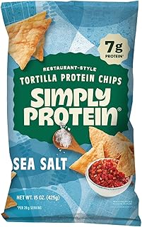 Simply Protein Tortilla Chips, Restaurant-Style Sea Salt – 15 oz Bag – High Protein, Low Carb Crispy Snack – Gluten-Free, Plant-Based Protein Chips for Healthy Snacking.