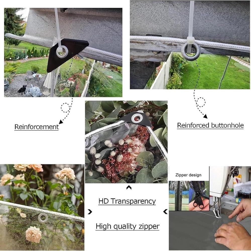 Clear Tarps Heavy Duty PVC Vinyl 20 Mil Thick Tarpaulin, Glass Tarpaulin with Zipper, Protects Against Water, UV-Ray, Tear,for Greenhouse Balcony Garden (Size : H2.4xW8m/H7.8xW26.2ft)