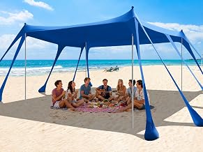 Tienda de campaña para playa, refugio solar de 13 x 10 pies, toldo de playa para exteriores UPF50+ con 10 bolsas de arena, pala de arena, estacas para el suelo y postes de estabilidad, tienda de campaña con dosel para playa para acampar, pescar, picnics, viajes