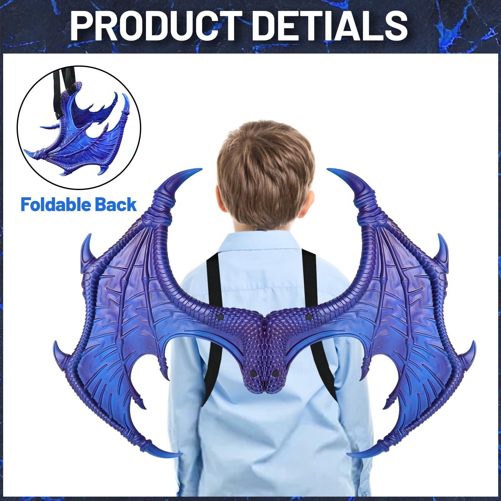 Disfraz de dragón para niños, juego de máscara de cola de dinosaurio, disfraz de Halloween para cosplay, máscara de disfraz de dragón para niños (azul frío) 4