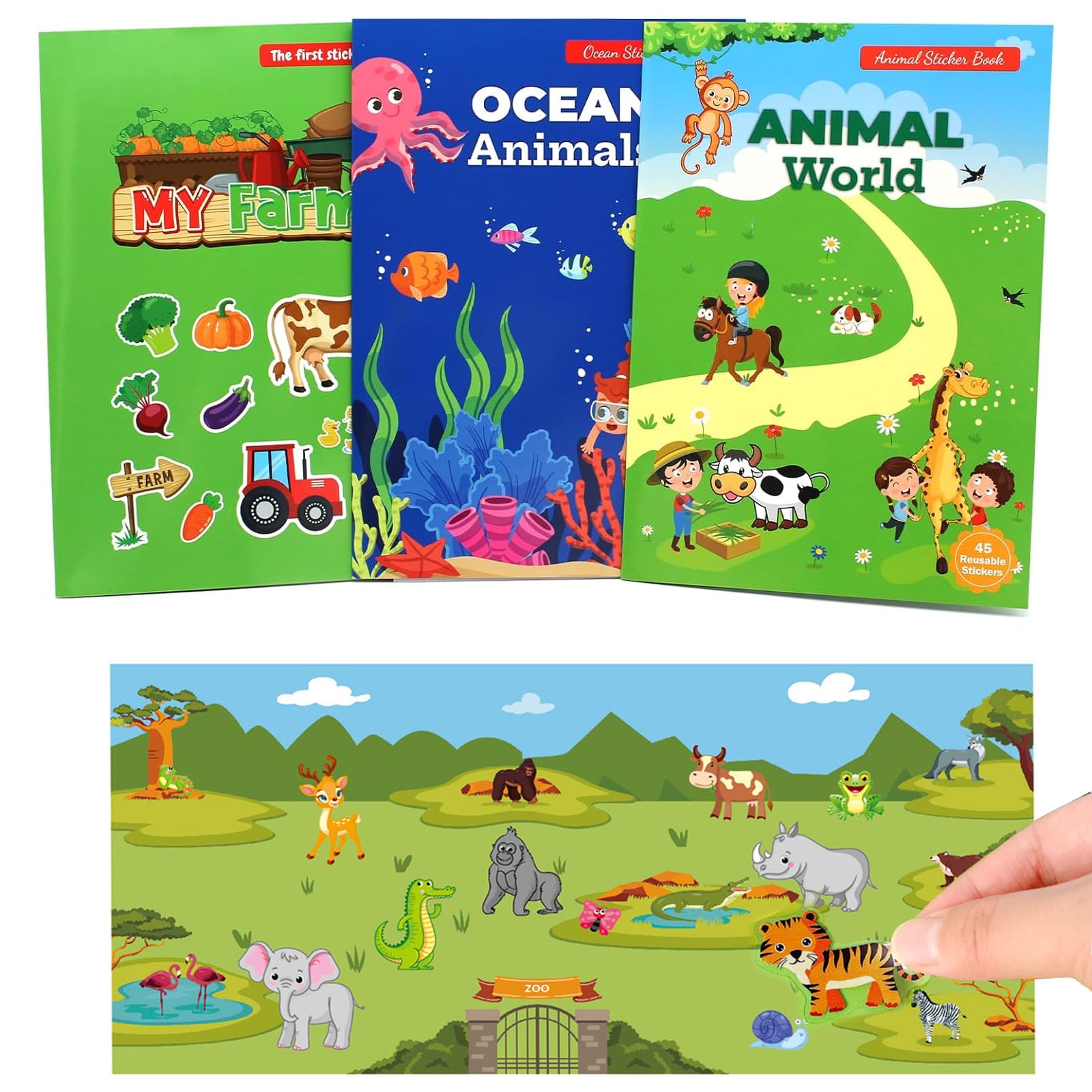 2 Libri Adesivi 3D Riutilizzabili Per Bambini - Giochi Creativi Animali - Foto 3