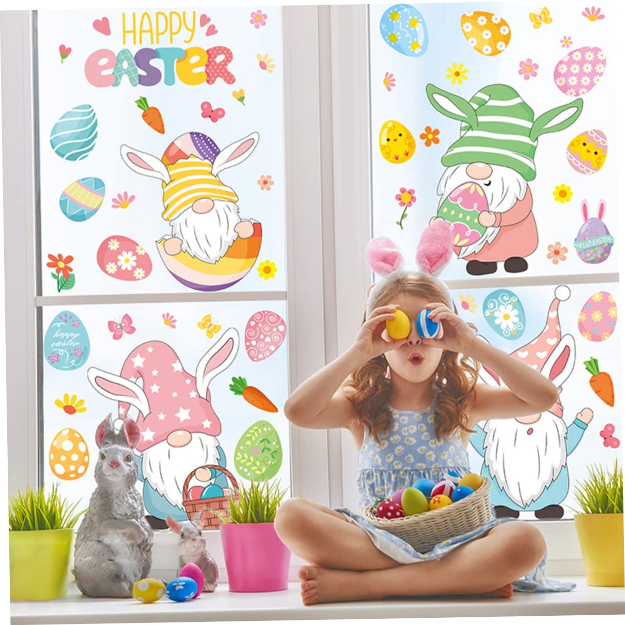 MAGICLULU 4 Juegos Etiqueta De La Pared De Pascua Tinte Puerta De Navidad Pegatinas Decoración Etiqueta De La Ventana Del Festival Ventana De Conejito Se Aferra Huevo De Polivinilo