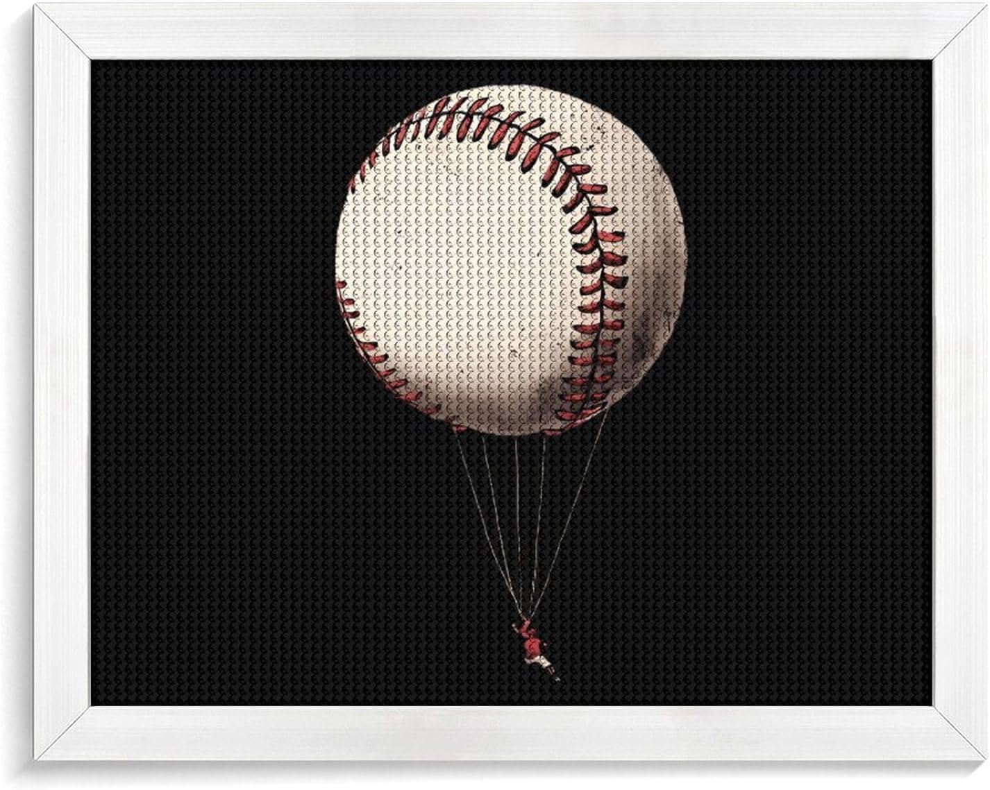 Baseball Hot Air Balloon Printed Diamond 5D Painting Kit 16x20in DIY Full Drill Craft with Tools for Home Wall Decor Gift White Wood 50 * 40cm