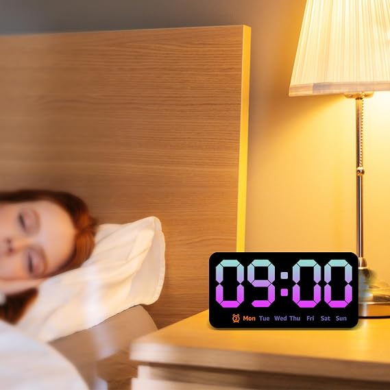 Digital Wall Clock 8.5 Inch Large Display LED Alarm Clock with Date Week Temperature Alarm 3 Levels Brightness Adjustable Wall Clock for Living Room Bedroom Classroom Kitchen Office N(Pink)