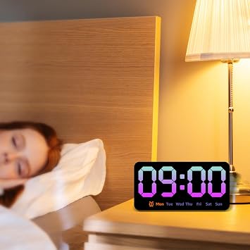 Digital Wall Clock 8.5 Inch Large Display LED Alarm Clock with Date Week Temperature Alarm 3 Levels Brightness Adjustable Wall Clock for Living Room Bedroom Classroom Kitchen Office N(Pink)