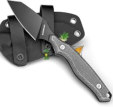 EDC Knife Fixed Blade, 7cm Blade, 8Cr14MoV Steel Survival Knife, Full-Tang, Reverse Survival Tanto with Micarta Handle and Kydex Camping Case