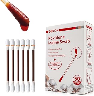 50-Count Disposable Povidone Iodine Swabs, Iodine Cotton swabs, Iodine swabsticks, Wound Care, Gentle Care and Emergency Care for The Whole Family.