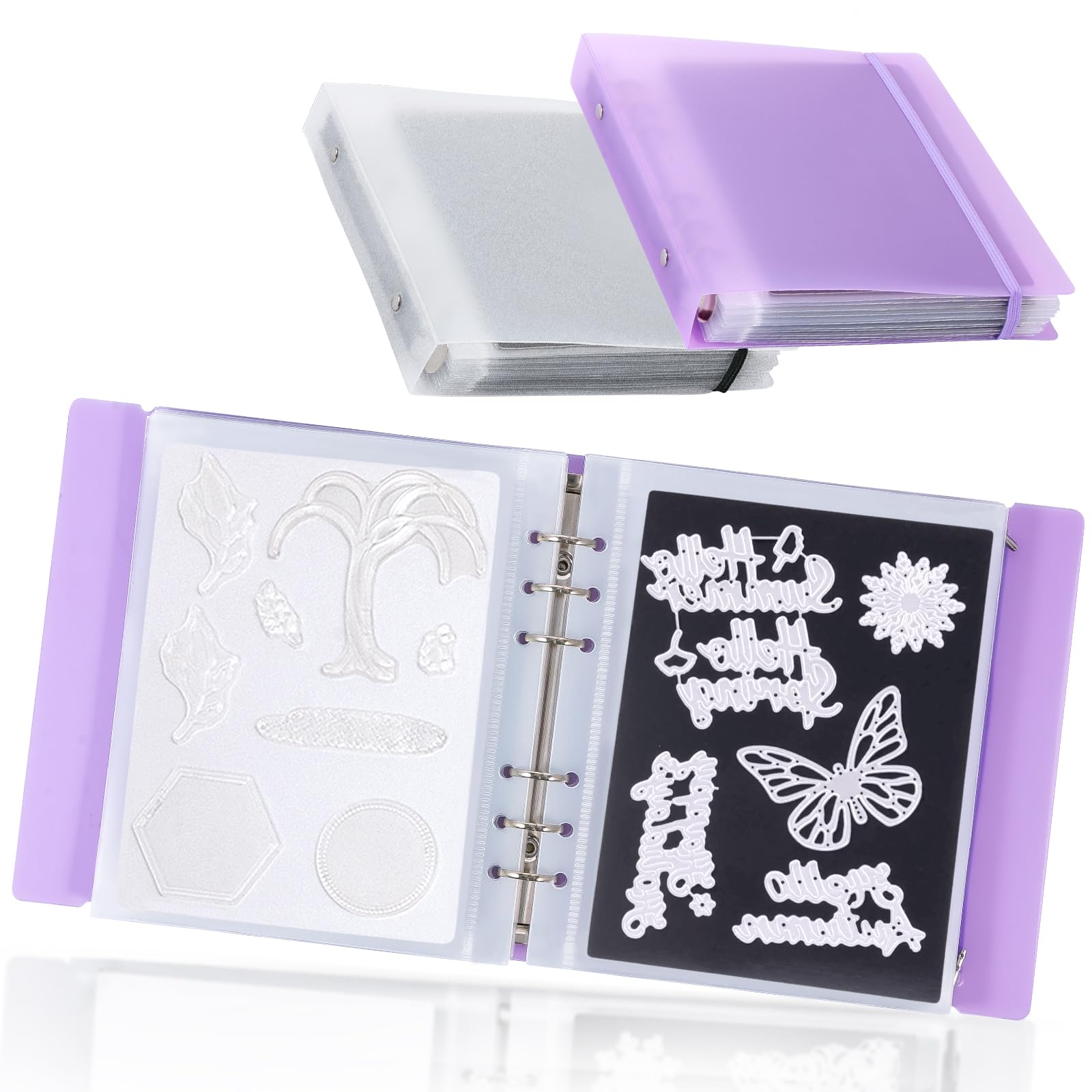 24 Pcs Magnetic Sheets for Dies Storage with Transparent and Purple Binder Covers, Stamp and Die Storage Pockets Die Cut Storage for Card Making Supplies(0.8 mm Thickness)
