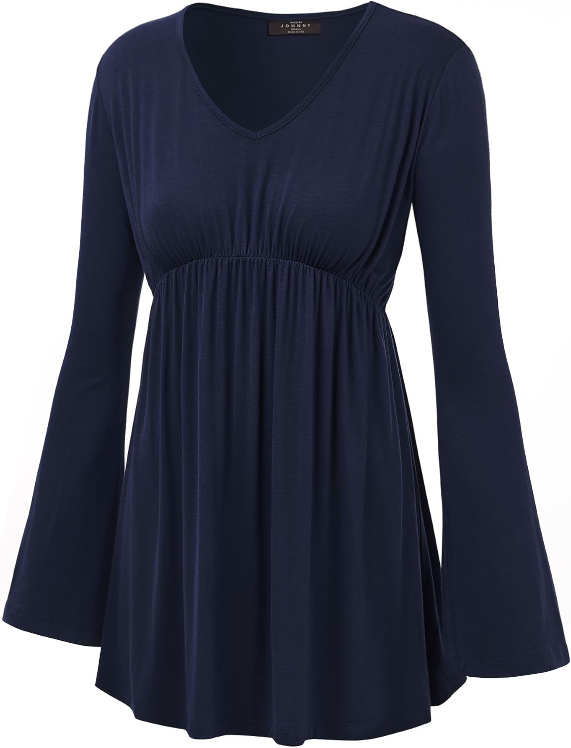 MBJ Womens V Neck Long Sleeve Empire Waist Tunic Top - Made in USA