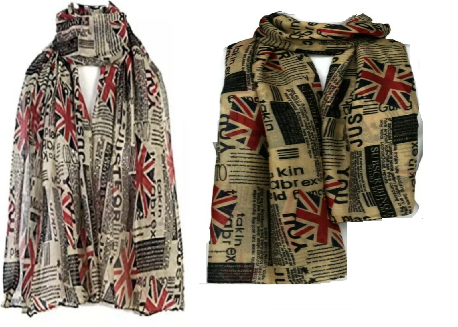 V-VAPE Newspaper Union Jack Print Large Viscose Ladies Scarf Shawl Wrap (BEIGE)