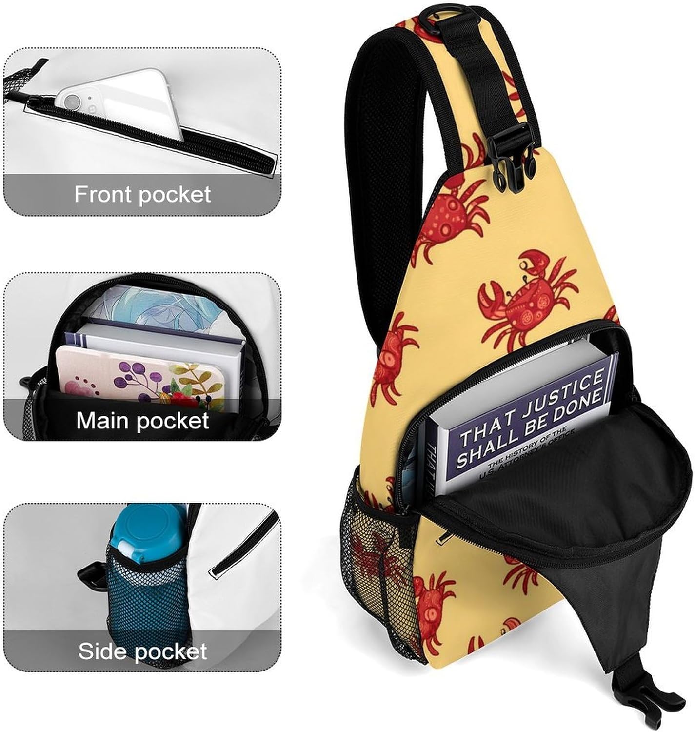 Crabs Print Men Crossbody Sling Backpack Chest Bag | Travel Fanny Pack,Hiking Daypack,Print Shoulder Bags