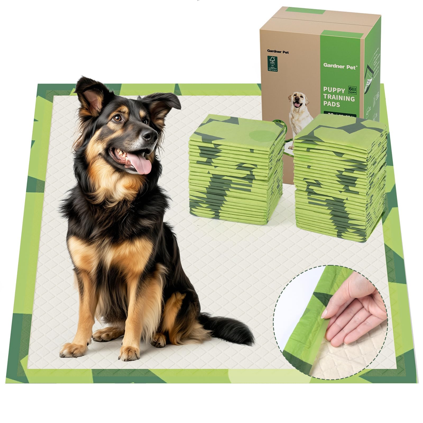 Gardner Pet Assorbenti per Cuccioli, 71x76cm Grande Tappetini Impermeabili per Cani, Super Assorbenti, Allenamento Pad, 6-Layer Antisiliconico, 30 Pezzi