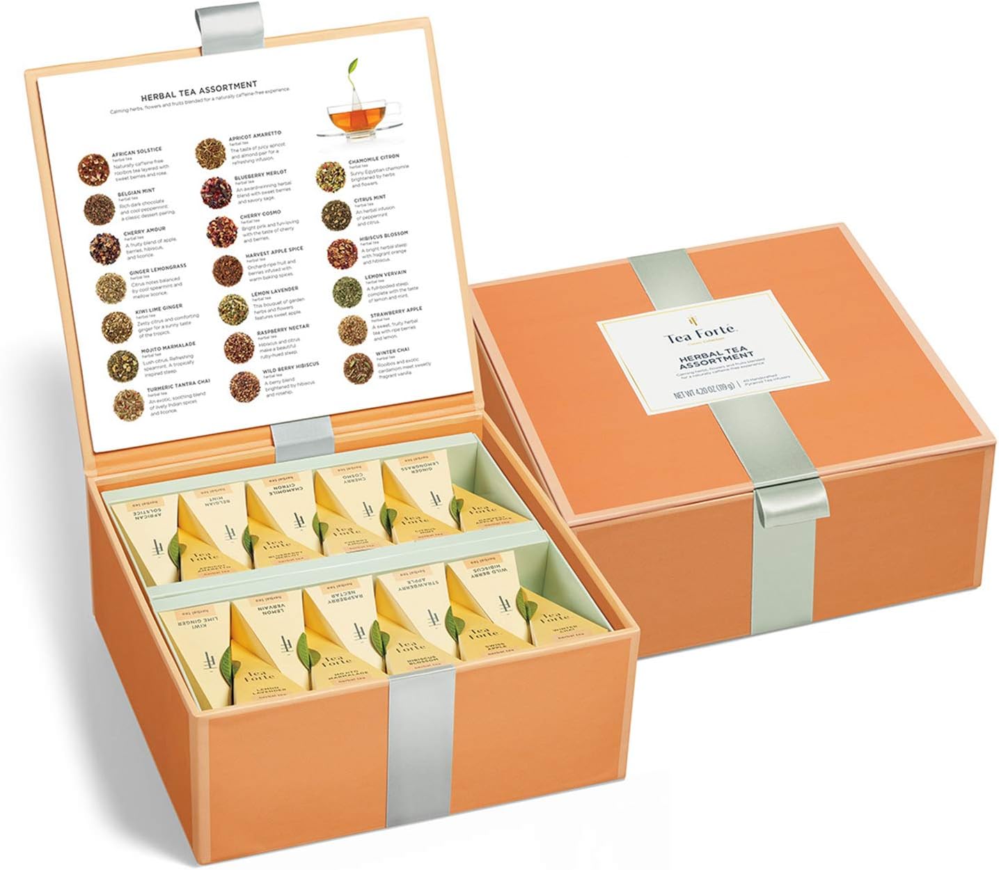 Premium Tea Chest Presentation Box Gift Set Sampler, 40 Count Individually Wrapped Handcrafted Pyramid Tea Infuser Bags, Gifts for Mom, Herbal Tea