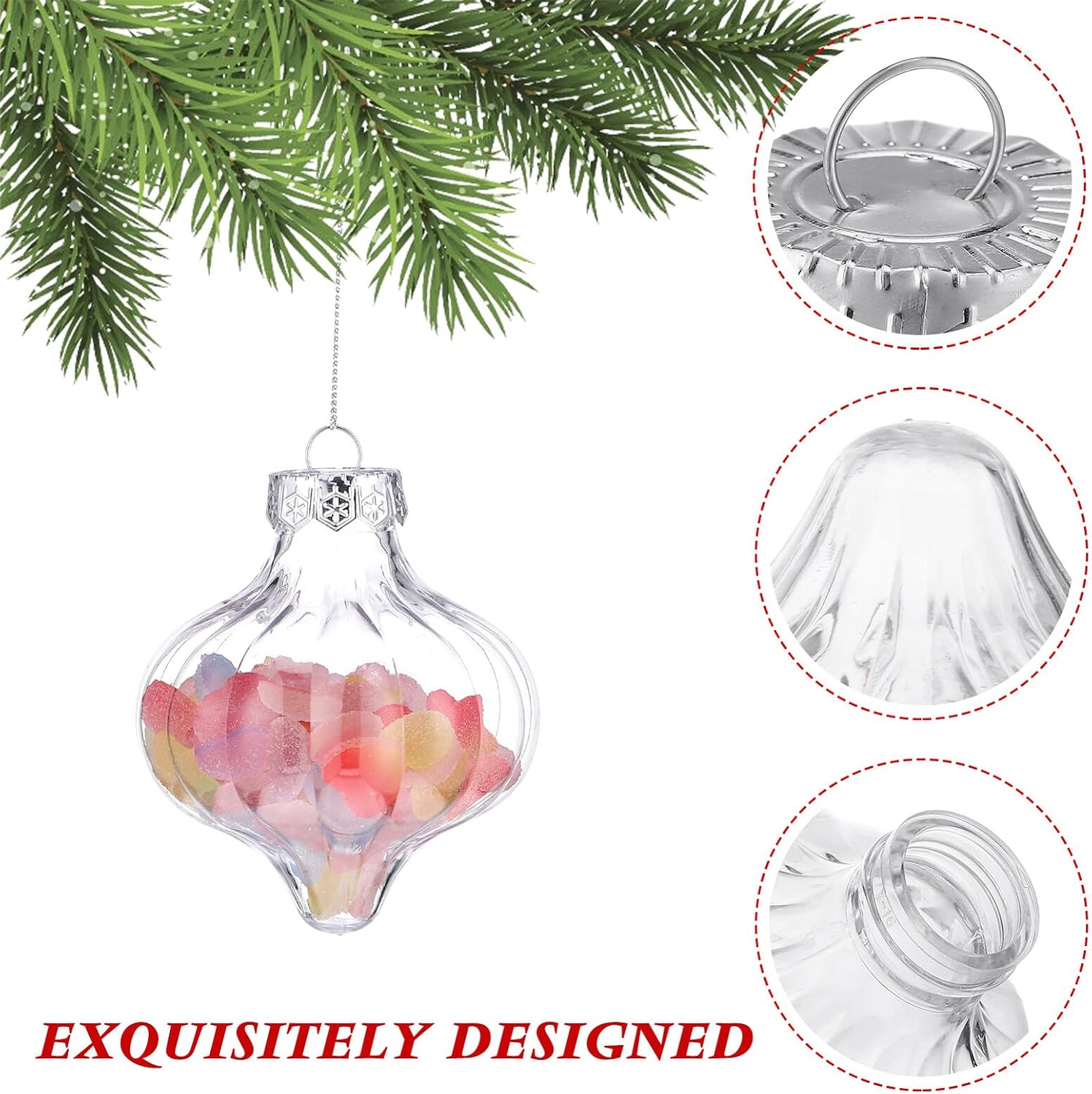 HEMOTON Plastic Hollow Christmas Ball Ornaments 8pcs Set, Xmas Tree Hanging Decorations for Holiday Crafting and Seasonal Home Décor