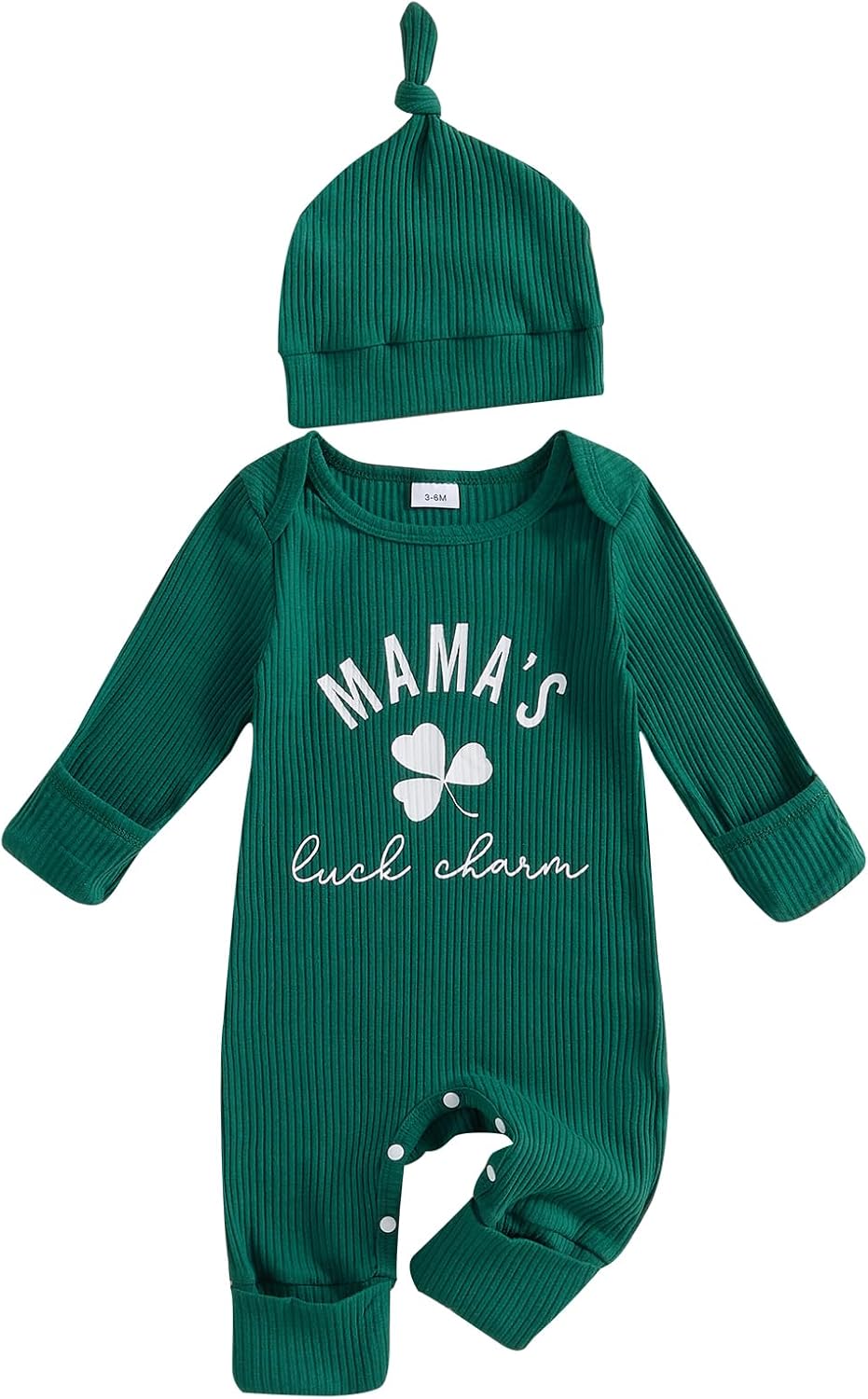 Newborn Infant Baby Boy St Patricks Day Outfit Knit Long Sleeve Romper + Hat Green Clover Baby Clothes Boy