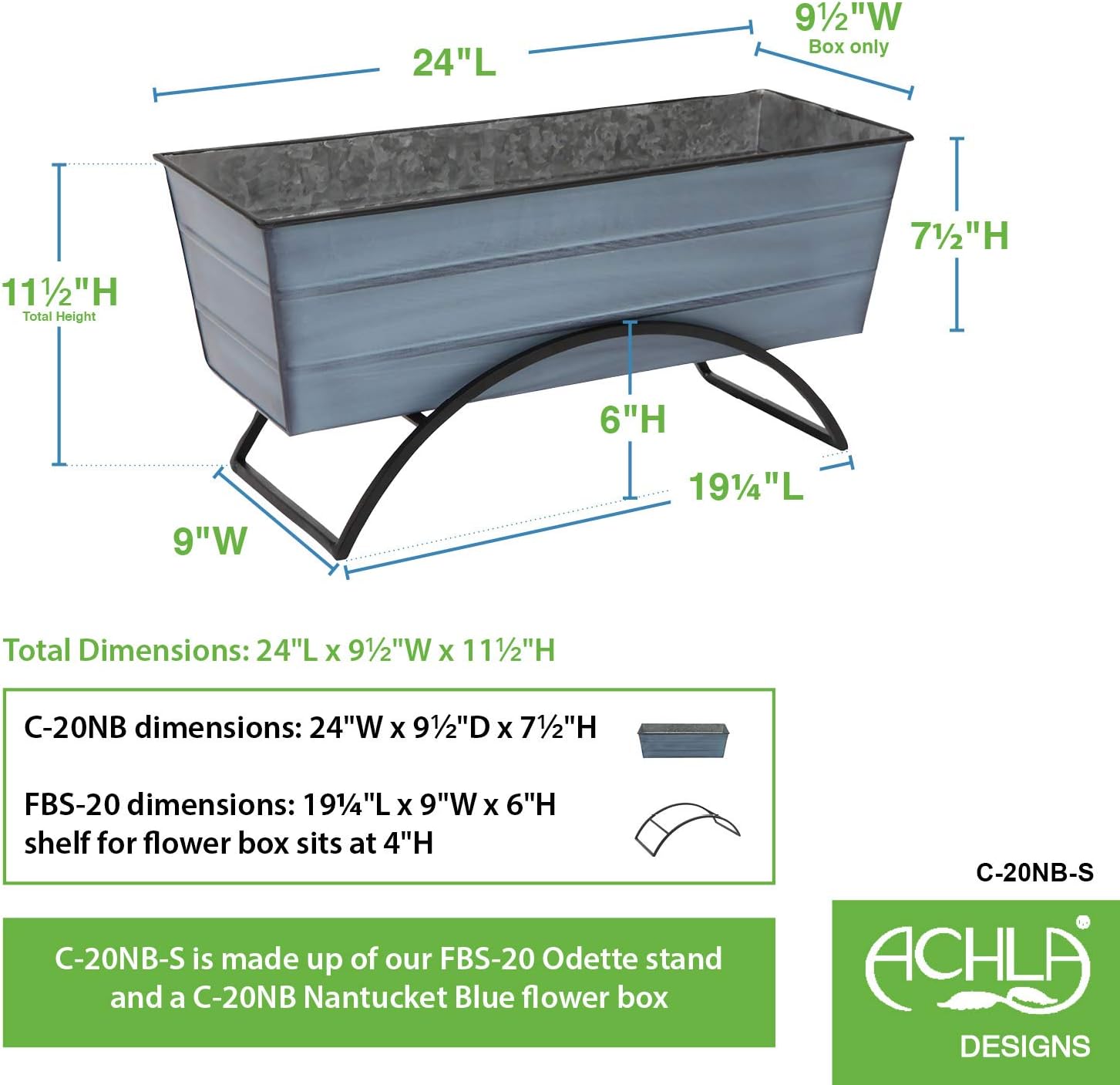 Achla Designs Odette Stand with Medium Blue Flower Box