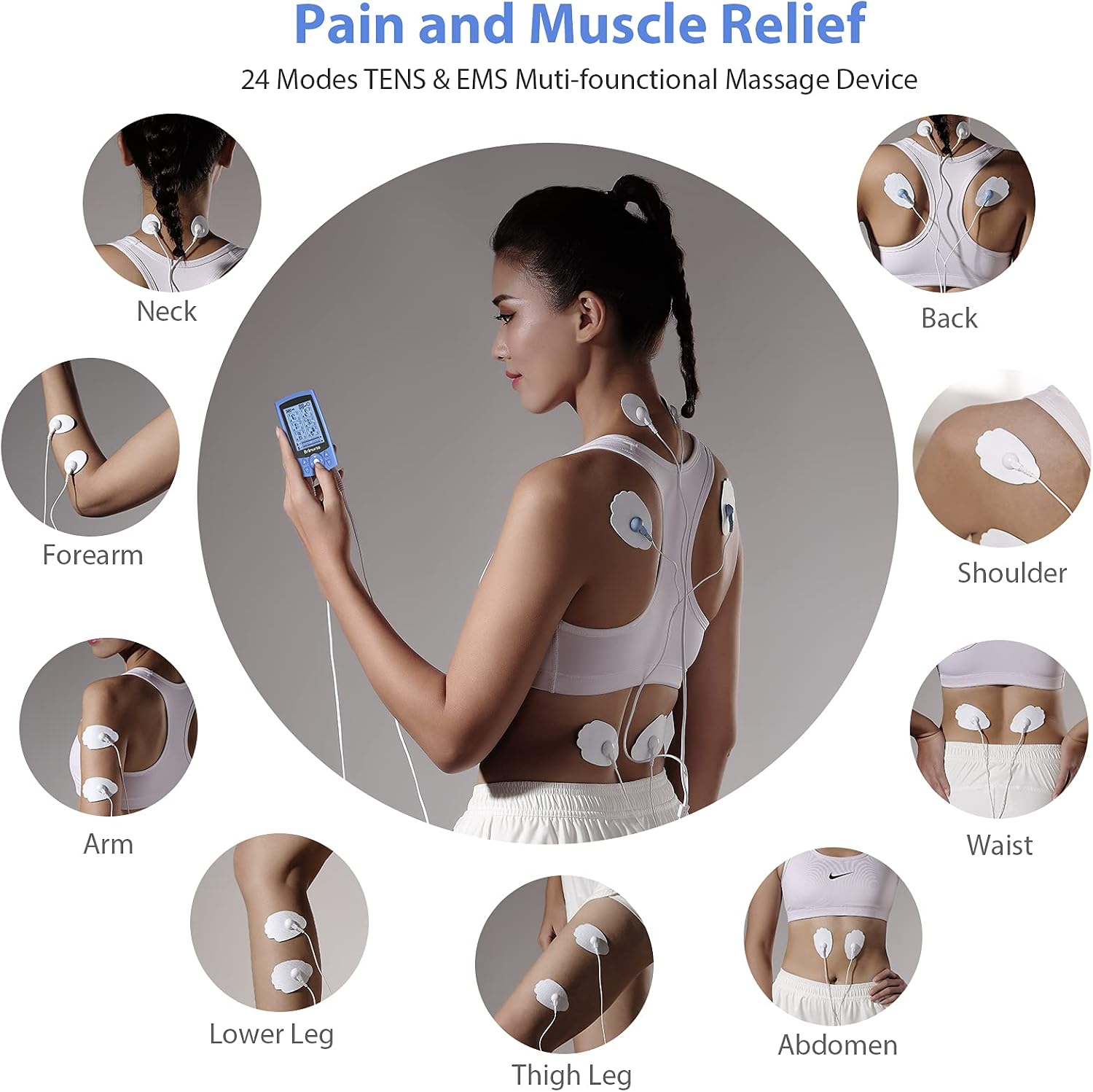 Brilnurse TENS Unit 24 Modes 30 Level Intensity, Dual Channel Electric TENS Unit Muscle Stimulator with 12 Electrode Pads, Rechargeable Muscle Massager TENS Machine Pulse Massager for Pain Relief