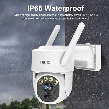 EVERSECU PTZ 360 ° görüşlü, akıllı siren, spot ışıkları, renkli gece görüşü, yapay zeka insan algılama, 2 yönlü konuşma, Alexa ile çalışma, bulut/SD kart depolama alanı ile 2K dış mekan güneş güvenlik