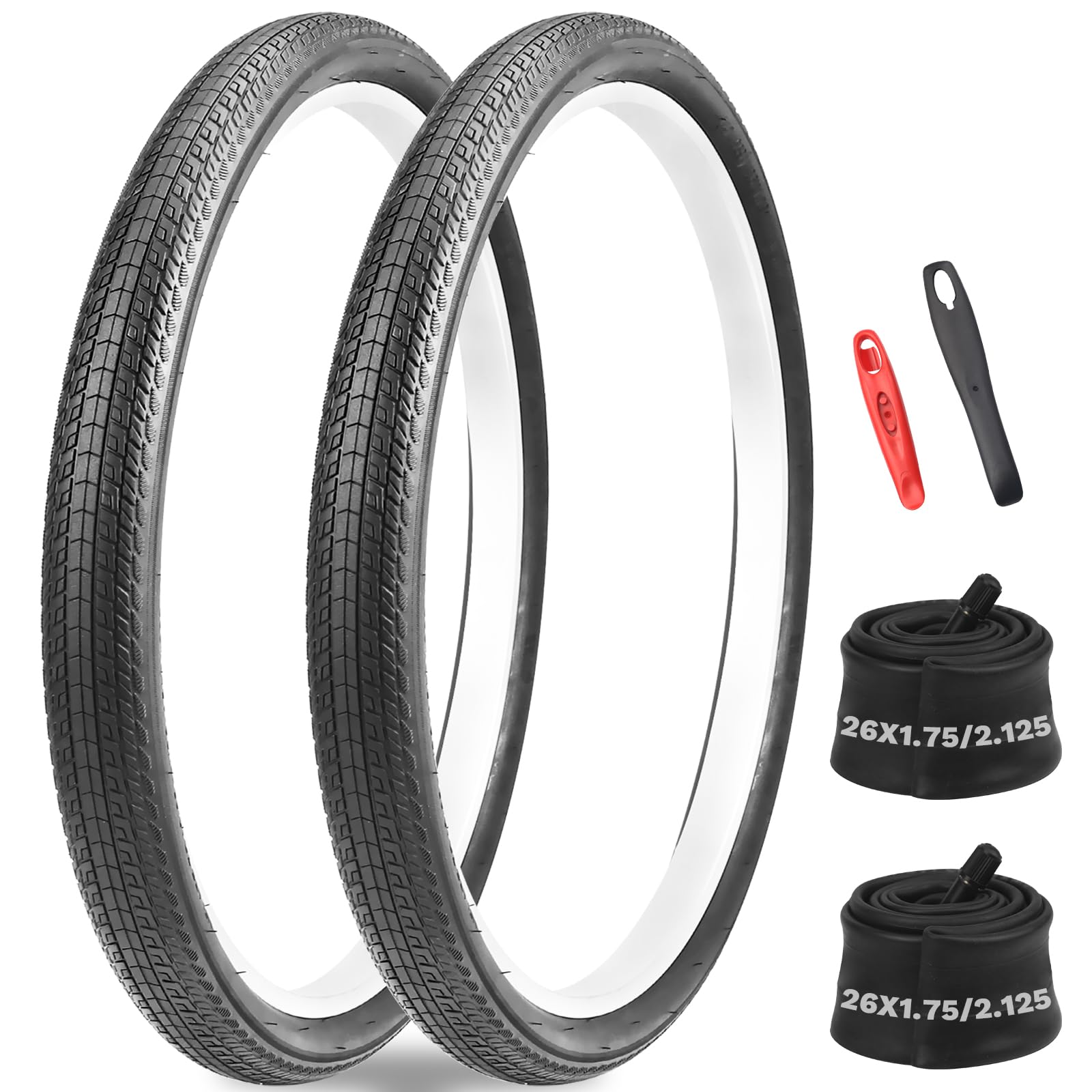 MEGHNA 20/24/26x1.75 inch Bicycle Tyres Bicycle Tyre Cover for MTB/City Bike/Cruiser Bikes/Folding Bikes/Hybrid (2 Set(2 Tyres+2 Tubes+2 Tyre Levers), 26x1.75 inches)