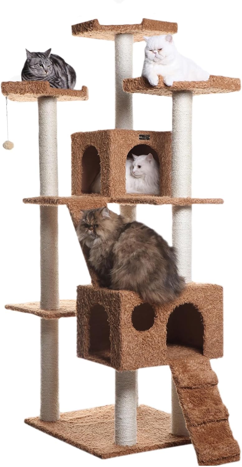 Armarkat Large 74" Cat Tree, Real Wood Cat House for Family with Couple Cats, Brown (A7407)