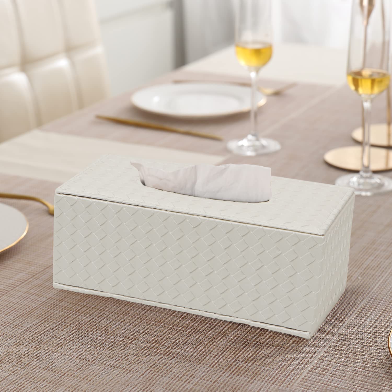 HOKIPO PU Leather Tissue Box Holder, White (AR4081-D5) 3