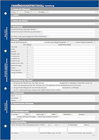 Hausübergabeprotokoll Vermietung, Übergabeprotokoll Haus (3er Set