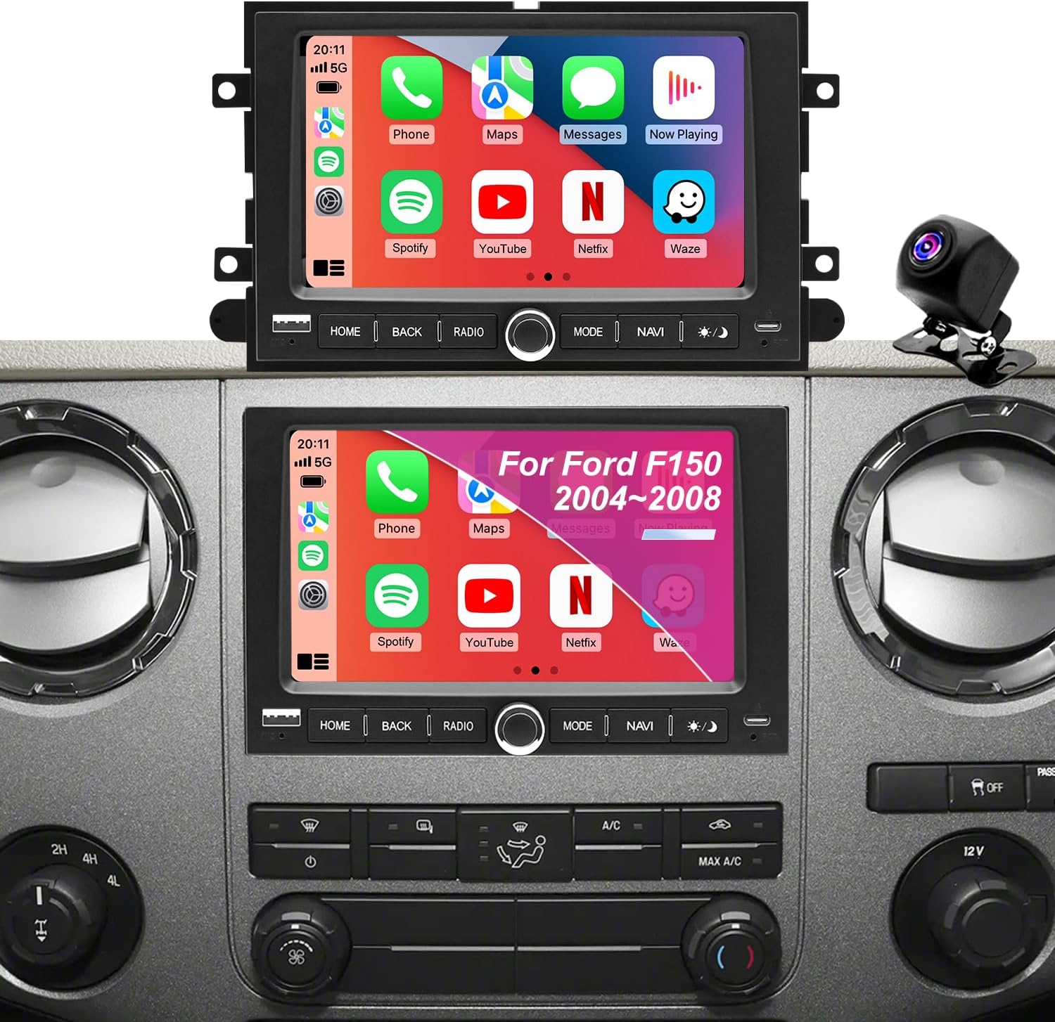 Car Radio for Ford F150 2004-2008, F250/F350 2006-2016, Mercury Milan 2006-2009, Mark LT 2006-2008, 7 Inch Touch Screen Upgrade Stereo with Carplay Android Auto GPS Backup Camera Bluetooth WiFi SWC FM