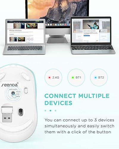 Miniatura 2 de seenda Mouse Bluetooth - Ratón inalámbrico ultra silencioso, recargable e iluminado (Bluetooth 3.05.0+USB) para computadora, laptop, laptop,