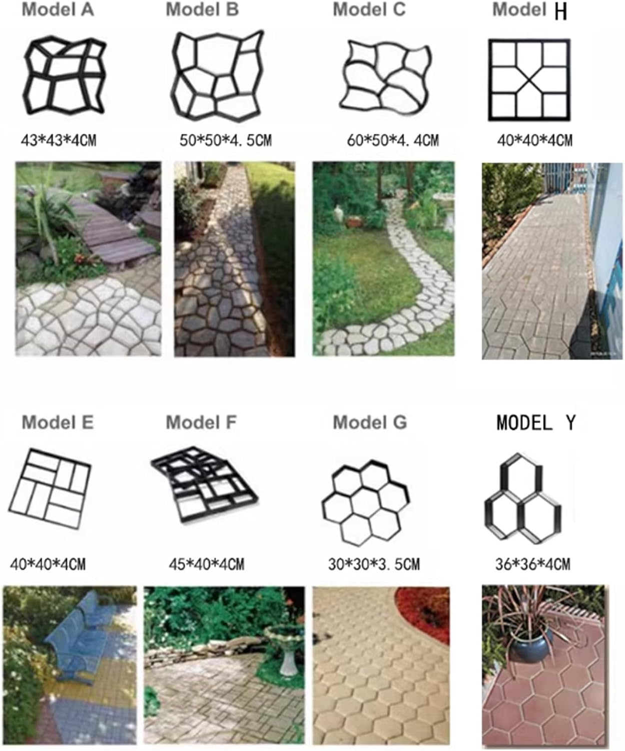 Walk Maker Reusable Concrete Path Maker Molds, Stepping Stone Paver, Lawn Patio Yard Garden DIY Walkway Pavement Paving Moulds(35x35x3.6cm)