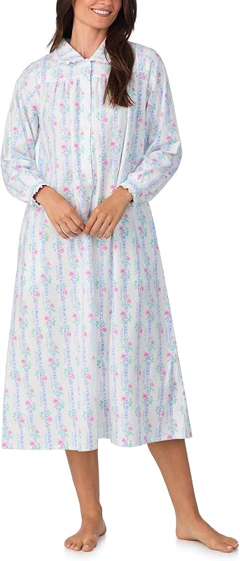 Lanz of Salzburg Camisones de manga larga de franela suave 100% algodón para mujer