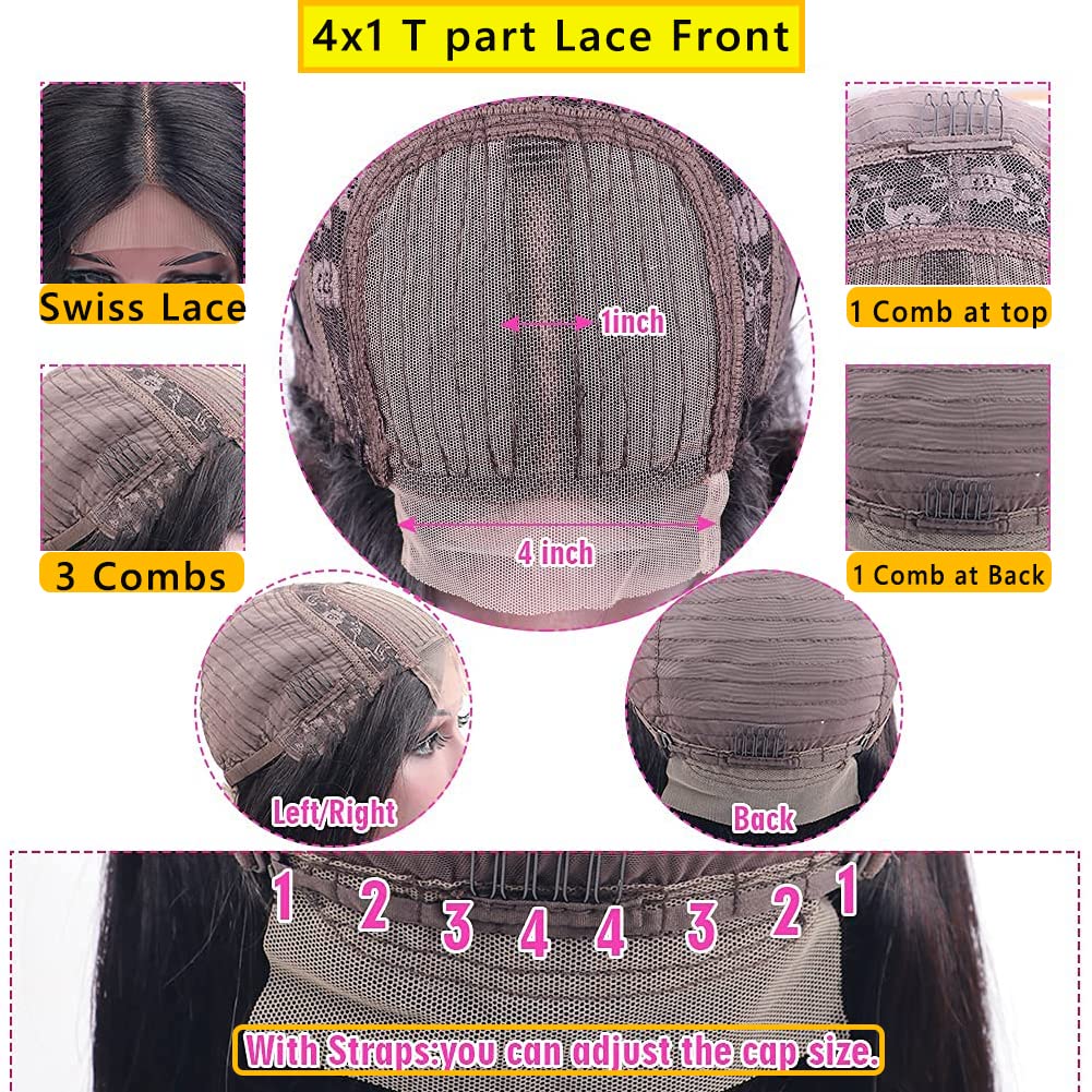 26 inch Body Wave Lace Front Wigs Human Hair Pre Plucked HD Lace Closure Wig Human Hair Natural Hairline 150 Density Glueless Wigs for Black Women Natural Color T-part 4x1 Lace