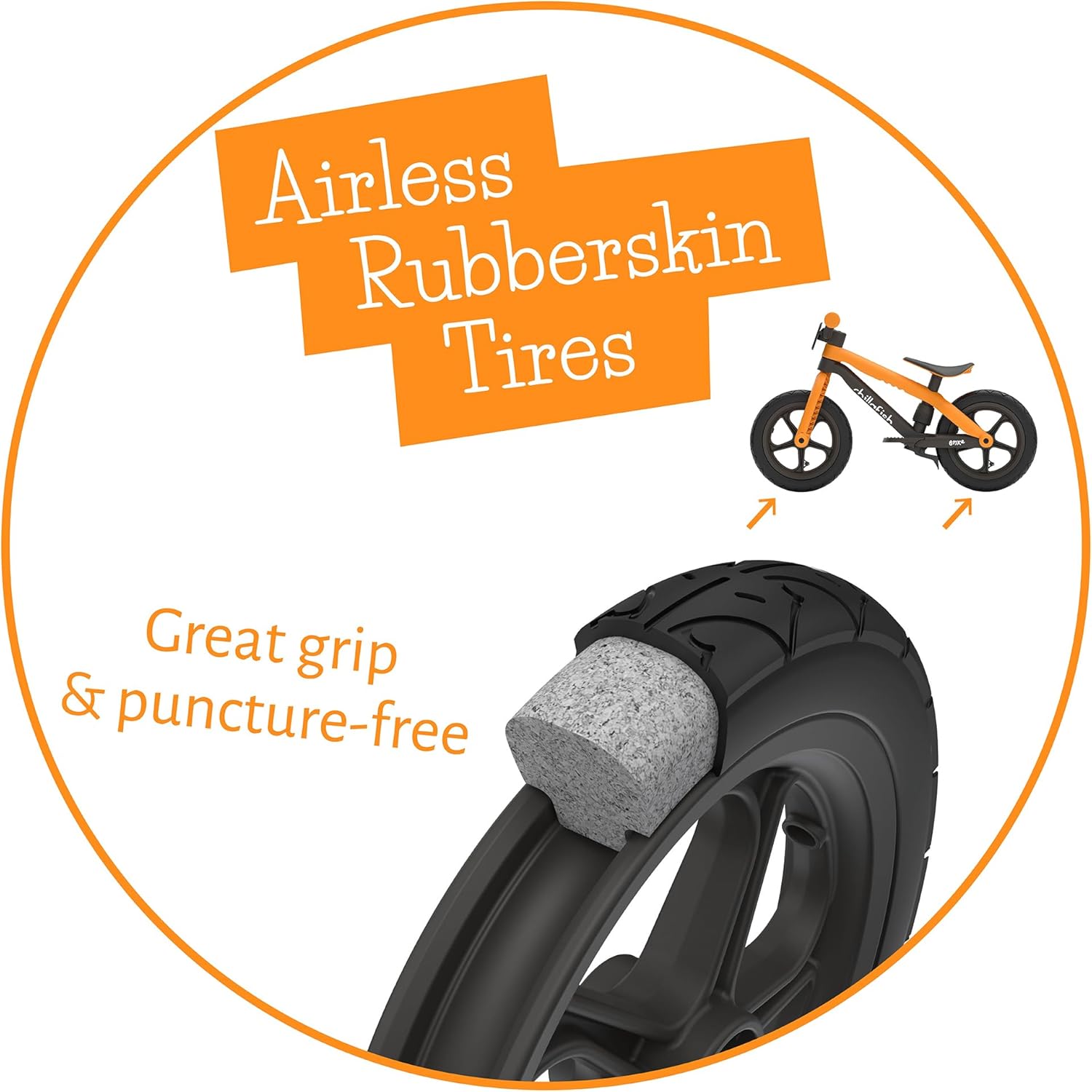 Illustration showing the airless Rubberskin tire construction