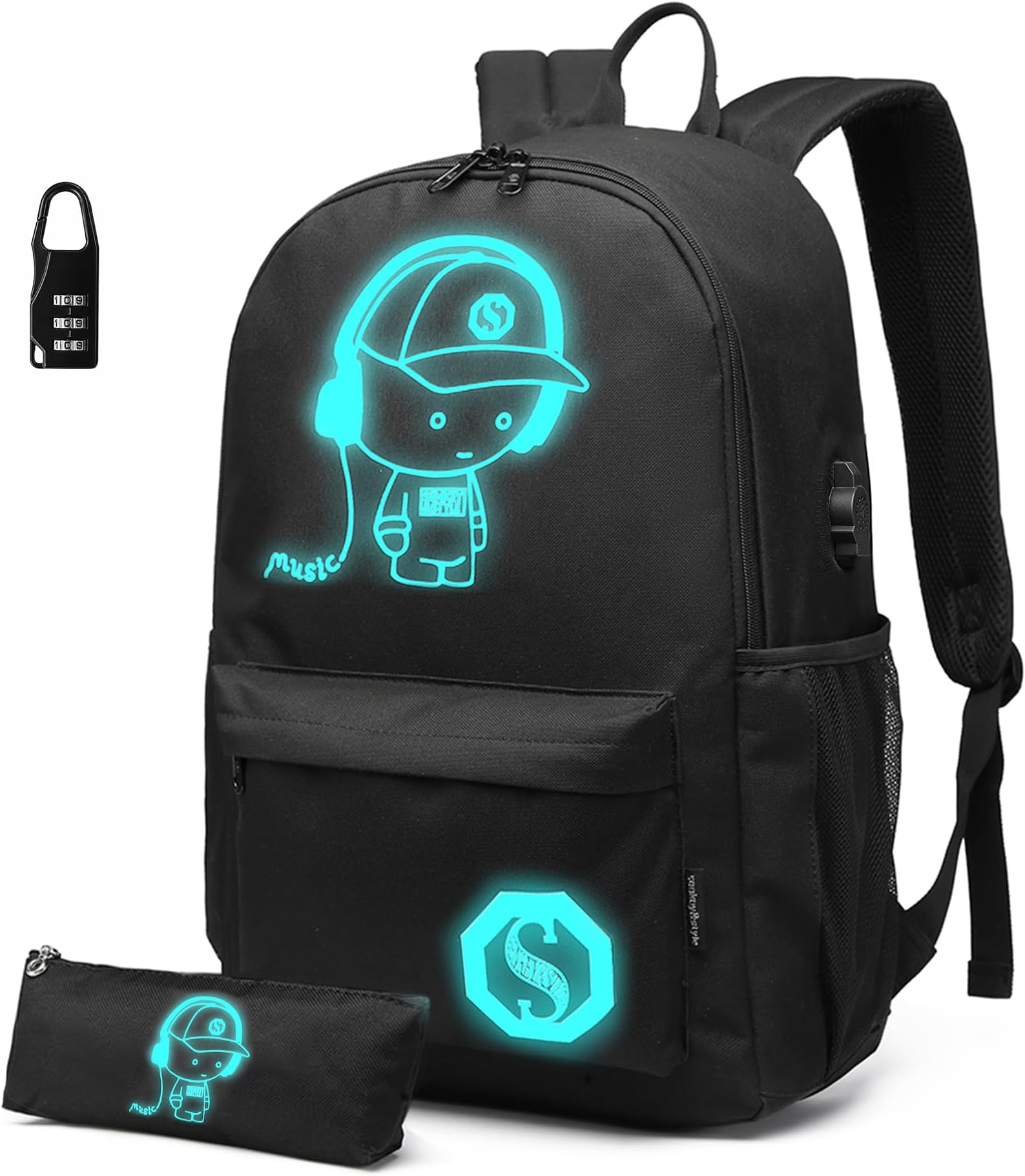 School Bag with Pencil Case, Glow in the Dark Backpack for Boys Girls